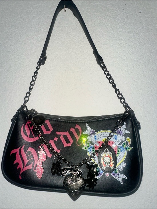 Ed Hardy Handbags - Ed Hardy Black Shoulder Bag with Red and Multicolor Graphics